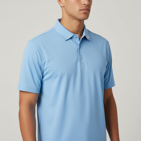 Stretch Pique Solid Polo Hellblau "DCC"-Logo S Herren