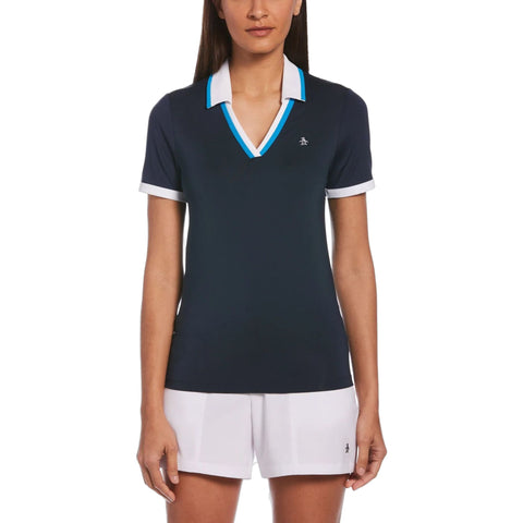 Mesh V-Neck Polo Damen