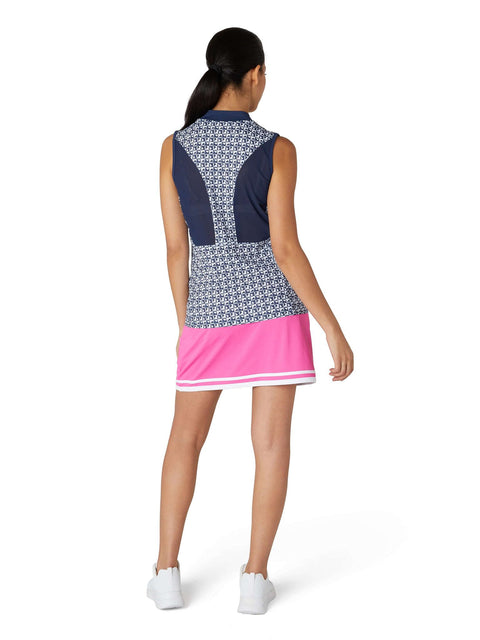 Sleeveless Geo Printed Meshback Polo Damen