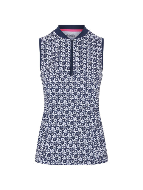 Sleeveless Geo Printed Meshback Polo Damen