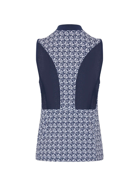Sleeveless Geo Printed Meshback Polo Damen